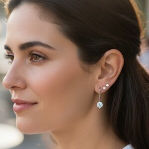 Classic Sterling Silver Drop Earrings with Ice Blue 1 tcw Moissanites